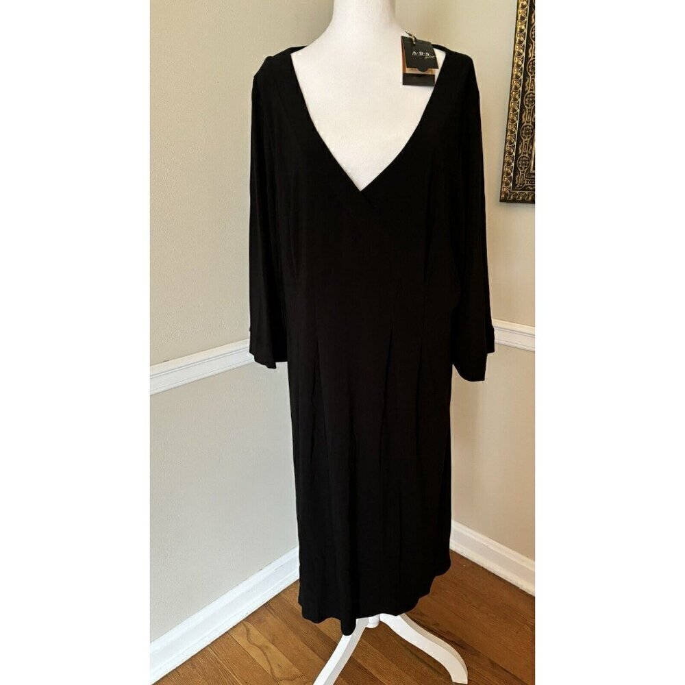 NWT ABS Collection Allen Schwartz Womens Plus Size 2X Black Dress 3/4 Sleeve